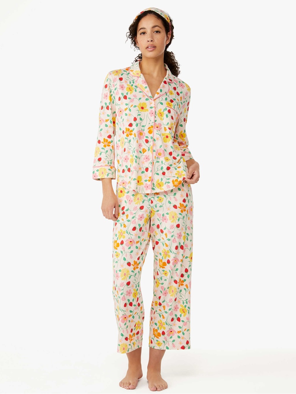 Kate Spade strawberry garden notch neck crop pajama set
